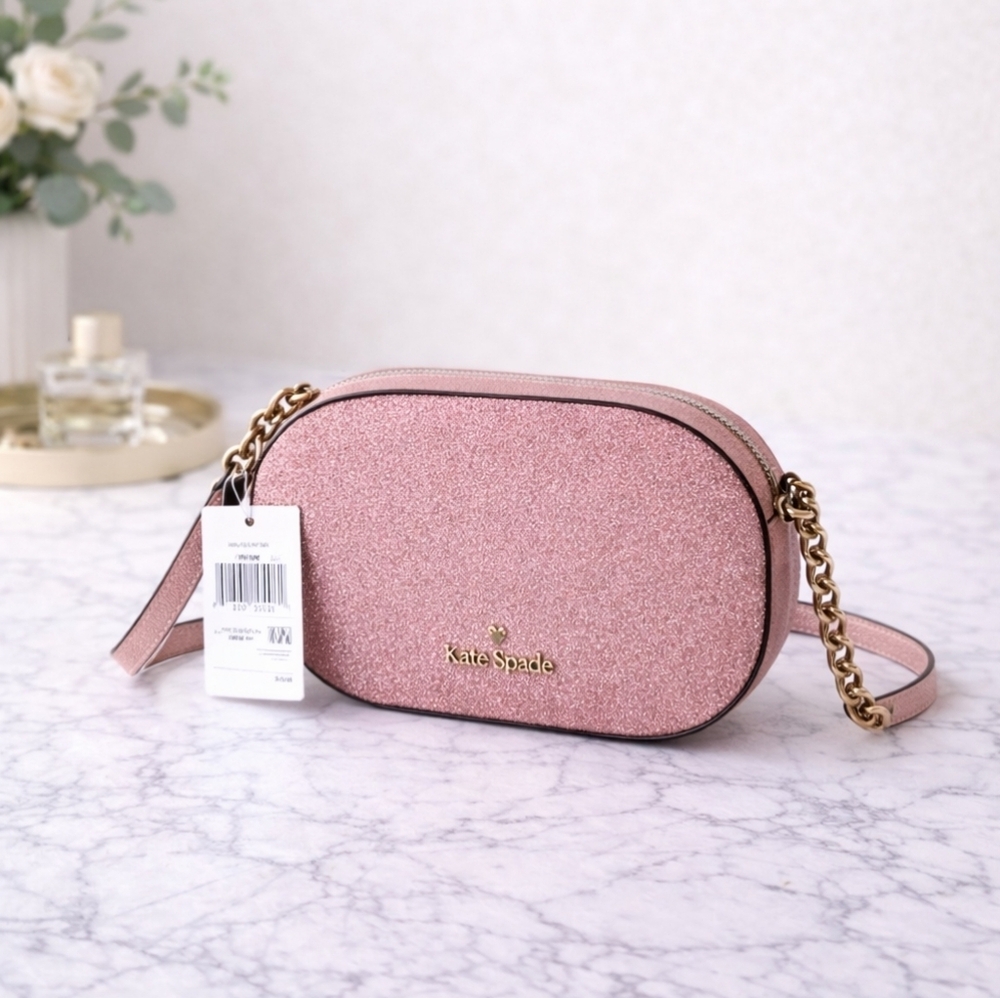 Pink Kate Spade Glimmer Pink Glitter Camera Crossbody Bag KE459 Mitten Pink